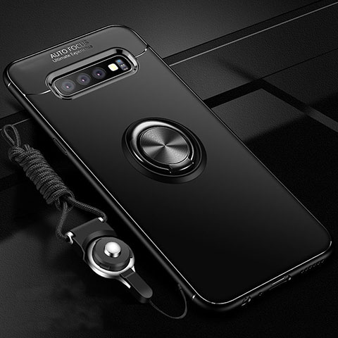 Funda Silicona Carcasa Ultrafina Goma con Magnetico Anillo de dedo Soporte T05 para Samsung Galaxy S10 Plus Negro