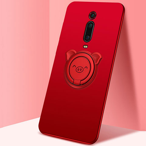 Funda Silicona Carcasa Ultrafina Goma con Magnetico Anillo de dedo Soporte T05 para Xiaomi Redmi K20 Pro Rojo