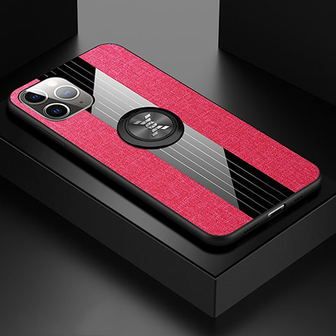 Funda Silicona Carcasa Ultrafina Goma con Magnetico Anillo de dedo Soporte T06 para Apple iPhone 11 Pro Max Rojo