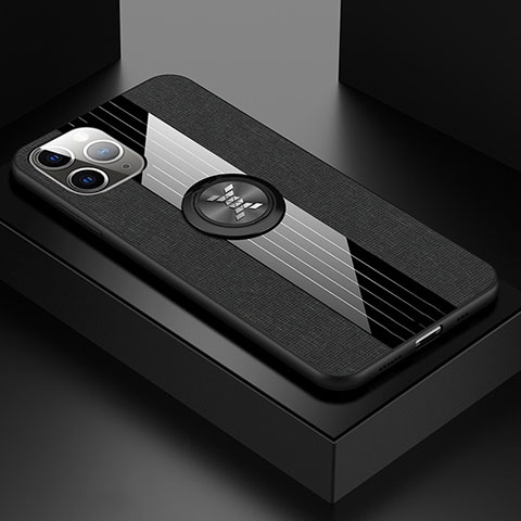 Funda Silicona Carcasa Ultrafina Goma con Magnetico Anillo de dedo Soporte T06 para Apple iPhone 11 Pro Negro