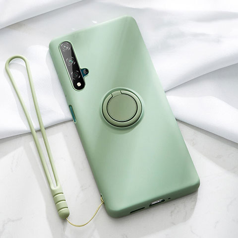 Funda Silicona Carcasa Ultrafina Goma con Magnetico Anillo de dedo Soporte T06 para Huawei Honor 20 Verde