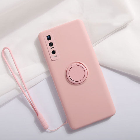 Funda Silicona Carcasa Ultrafina Goma con Magnetico Anillo de dedo Soporte T06 para Oppo Find X2 Pro Rosa