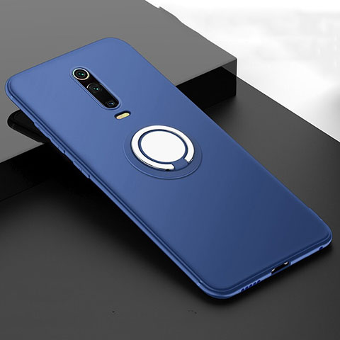 Funda Silicona Carcasa Ultrafina Goma con Magnetico Anillo de dedo Soporte T06 para Xiaomi Mi 9T Pro Azul