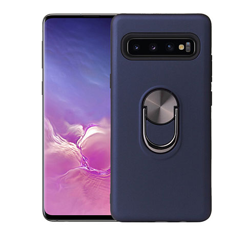 Funda Silicona Carcasa Ultrafina Goma con Magnetico Anillo de dedo Soporte T07 para Samsung Galaxy S10 Azul