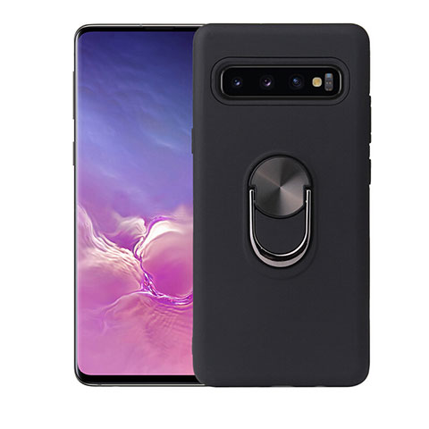 Funda Silicona Carcasa Ultrafina Goma con Magnetico Anillo de dedo Soporte T07 para Samsung Galaxy S10 Negro