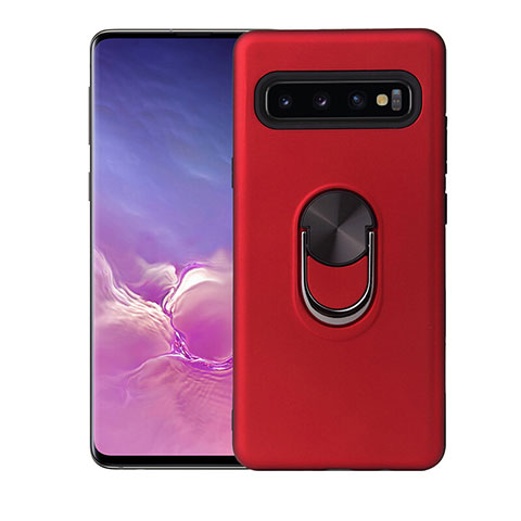 Funda Silicona Carcasa Ultrafina Goma con Magnetico Anillo de dedo Soporte T07 para Samsung Galaxy S10 Plus Rojo