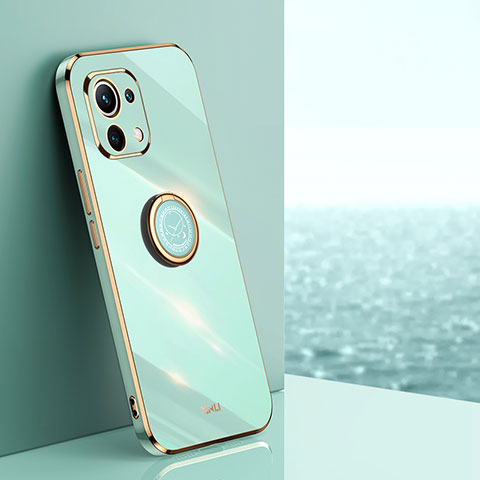 Funda Silicona Carcasa Ultrafina Goma con Magnetico Anillo de dedo Soporte T07 para Xiaomi Mi 11 5G Verde