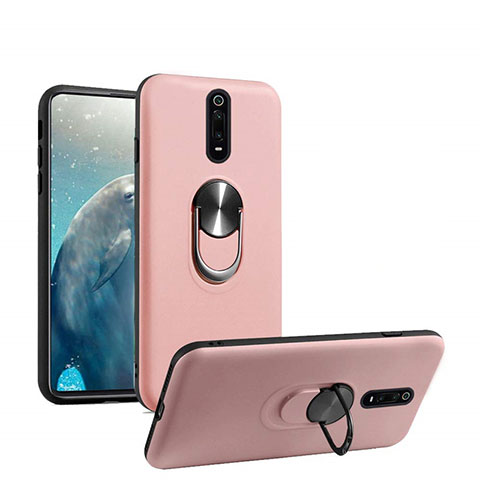 Funda Silicona Carcasa Ultrafina Goma con Magnetico Anillo de dedo Soporte T08 para Xiaomi Mi 9T Oro Rosa
