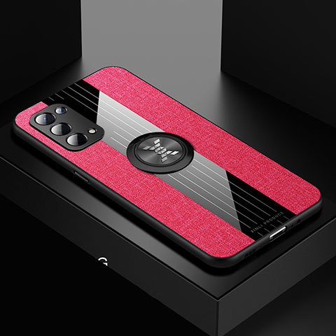 Funda Silicona Carcasa Ultrafina Goma con Magnetico Anillo de dedo Soporte X01L para OnePlus Nord N200 5G Rojo
