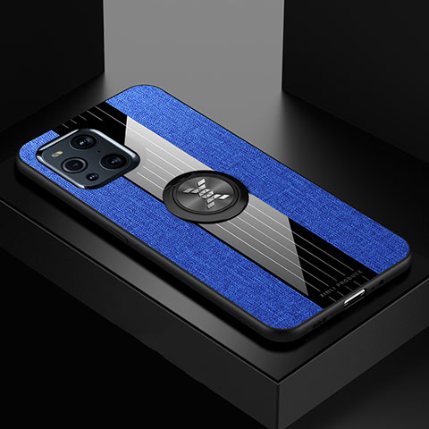 Funda Silicona Carcasa Ultrafina Goma con Magnetico Anillo de dedo Soporte X01L para Oppo Find X3 Pro 5G Azul