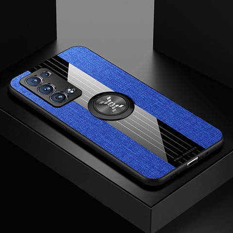 Funda Silicona Carcasa Ultrafina Goma con Magnetico Anillo de dedo Soporte X01L para Oppo Reno6 Pro 5G Azul