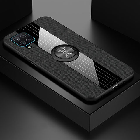 Funda Silicona Carcasa Ultrafina Goma con Magnetico Anillo de dedo Soporte X01L para Samsung Galaxy A12 Nacho Negro