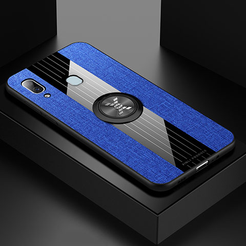 Funda Silicona Carcasa Ultrafina Goma con Magnetico Anillo de dedo Soporte X01L para Samsung Galaxy A30 Azul