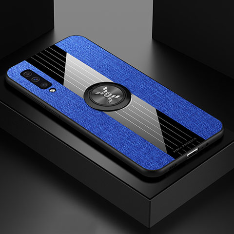 Funda Silicona Carcasa Ultrafina Goma con Magnetico Anillo de dedo Soporte X01L para Samsung Galaxy A50S Azul