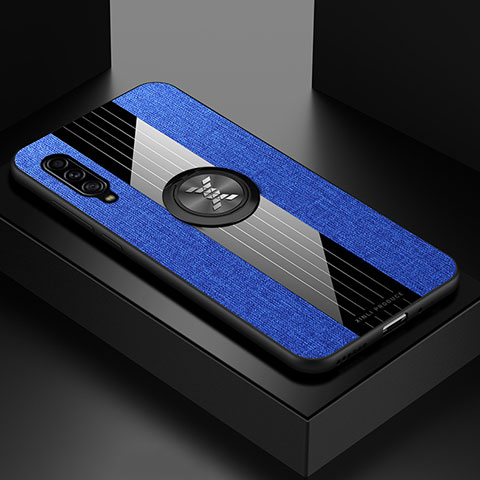 Funda Silicona Carcasa Ultrafina Goma con Magnetico Anillo de dedo Soporte X01L para Samsung Galaxy A90 5G Azul