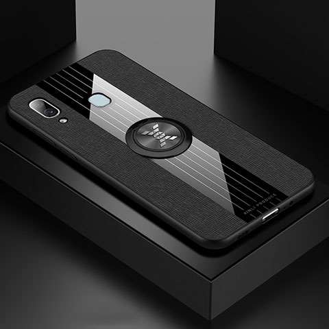 Funda Silicona Carcasa Ultrafina Goma con Magnetico Anillo de dedo Soporte X01L para Samsung Galaxy M10S Negro