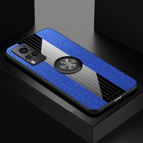 Funda Silicona Carcasa Ultrafina Goma con Magnetico Anillo de dedo Soporte X01L para Vivo X60 Pro 5G Azul