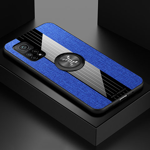Funda Silicona Carcasa Ultrafina Goma con Magnetico Anillo de dedo Soporte X01L para Xiaomi Mi 10T 5G Azul