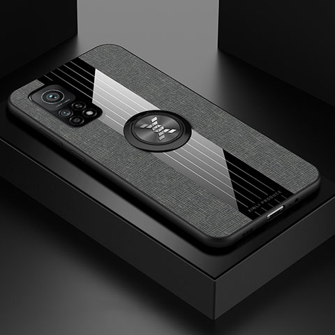 Funda Silicona Carcasa Ultrafina Goma con Magnetico Anillo de dedo Soporte X01L para Xiaomi Mi 10T Pro 5G Gris