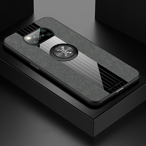 Funda Silicona Carcasa Ultrafina Goma con Magnetico Anillo de dedo Soporte X01L para Xiaomi Poco X3 Pro Gris