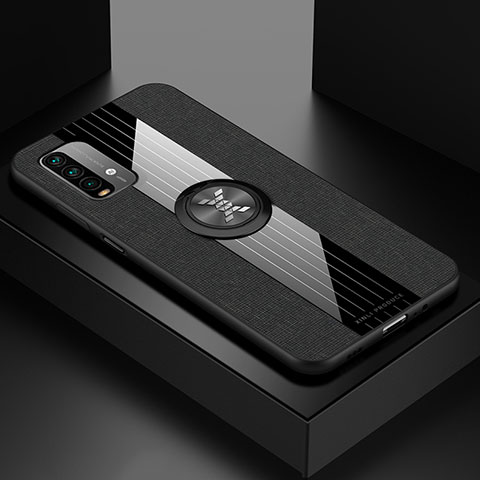 Funda Silicona Carcasa Ultrafina Goma con Magnetico Anillo de dedo Soporte X01L para Xiaomi Redmi 9T 4G Negro