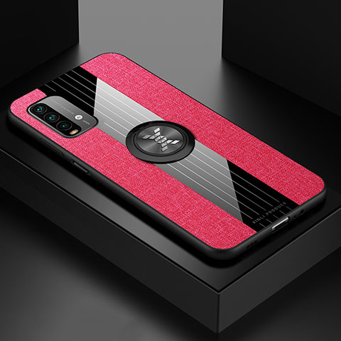 Funda Silicona Carcasa Ultrafina Goma con Magnetico Anillo de dedo Soporte X01L para Xiaomi Redmi 9T 4G Rojo