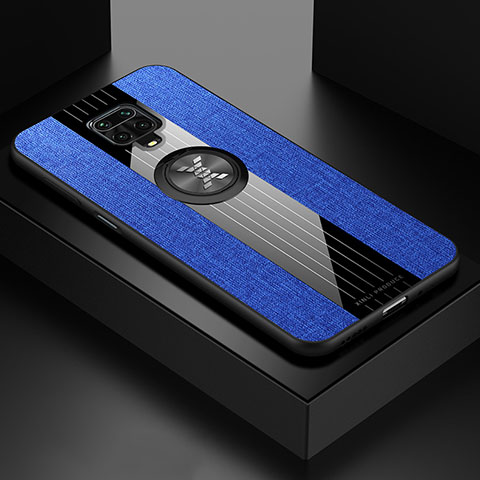 Funda Silicona Carcasa Ultrafina Goma con Magnetico Anillo de dedo Soporte X01L para Xiaomi Redmi Note 9 Pro Max Azul