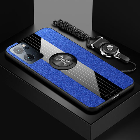 Funda Silicona Carcasa Ultrafina Goma con Magnetico Anillo de dedo Soporte X03L para Oppo Find X5 Lite 5G Azul