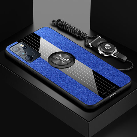 Funda Silicona Carcasa Ultrafina Goma con Magnetico Anillo de dedo Soporte X03L para Oppo Reno6 Pro 5G India Azul