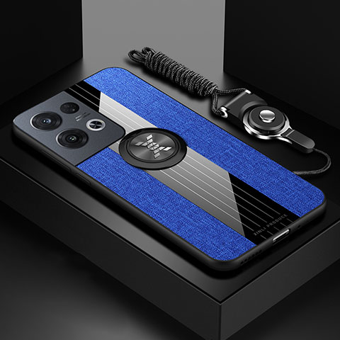 Funda Silicona Carcasa Ultrafina Goma con Magnetico Anillo de dedo Soporte X03L para Oppo Reno8 5G Azul