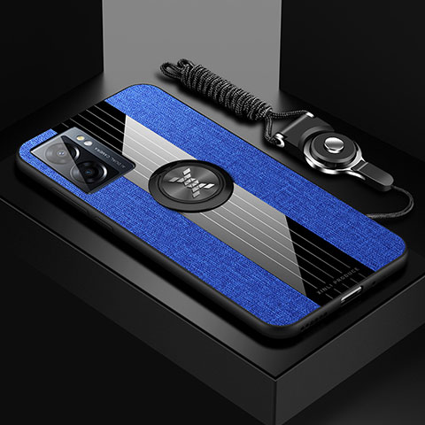 Funda Silicona Carcasa Ultrafina Goma con Magnetico Anillo de dedo Soporte X03L para Realme Narzo 50 5G Azul