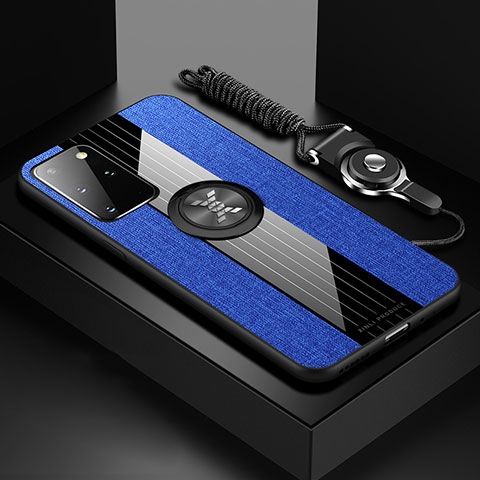 Funda Silicona Carcasa Ultrafina Goma con Magnetico Anillo de dedo Soporte X03L para Samsung Galaxy S20 Plus Azul