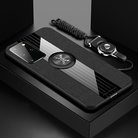 Funda Silicona Carcasa Ultrafina Goma con Magnetico Anillo de dedo Soporte X03L para Samsung Galaxy S20 Plus Negro