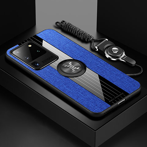 Funda Silicona Carcasa Ultrafina Goma con Magnetico Anillo de dedo Soporte X03L para Samsung Galaxy S20 Ultra 5G Azul