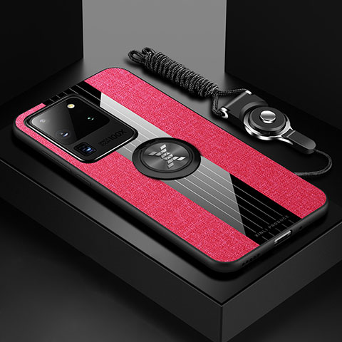 Funda Silicona Carcasa Ultrafina Goma con Magnetico Anillo de dedo Soporte X03L para Samsung Galaxy S20 Ultra Rojo