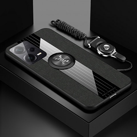 Funda Silicona Carcasa Ultrafina Goma con Magnetico Anillo de dedo Soporte X03L para Xiaomi Redmi Note 12 5G Negro