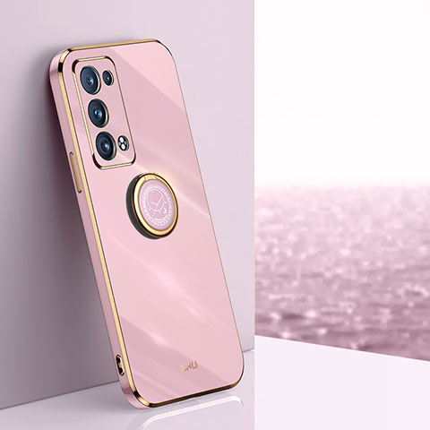 Funda Silicona Carcasa Ultrafina Goma con Magnetico Anillo de dedo Soporte XL1 para Oppo Reno6 Pro 5G Rosa