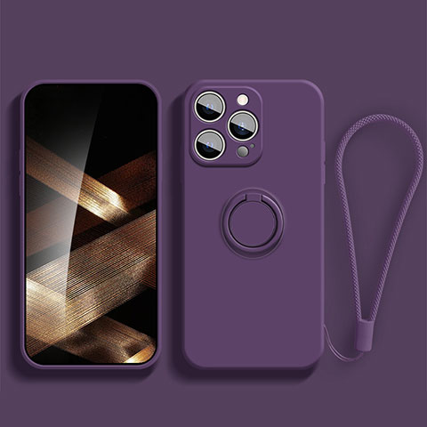 Funda Silicona Carcasa Ultrafina Goma con Magnetico Anillo de dedo Soporte YK1 para Apple iPhone 13 Pro Max Morado