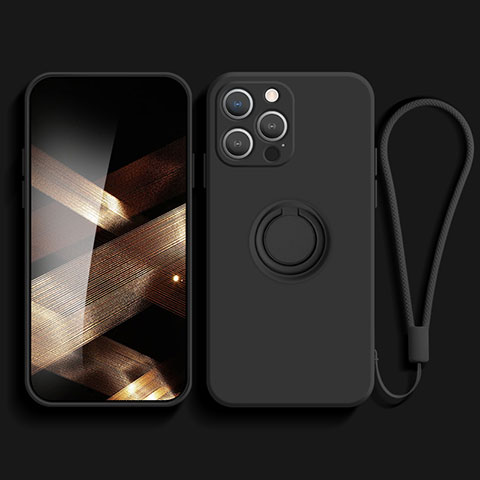Funda Silicona Carcasa Ultrafina Goma con Magnetico Anillo de dedo Soporte YK1 para Apple iPhone 13 Pro Max Negro