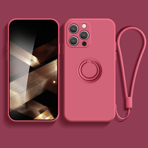 Funda Silicona Carcasa Ultrafina Goma con Magnetico Anillo de dedo Soporte YK1 para Apple iPhone 14 Pro Max Rojo