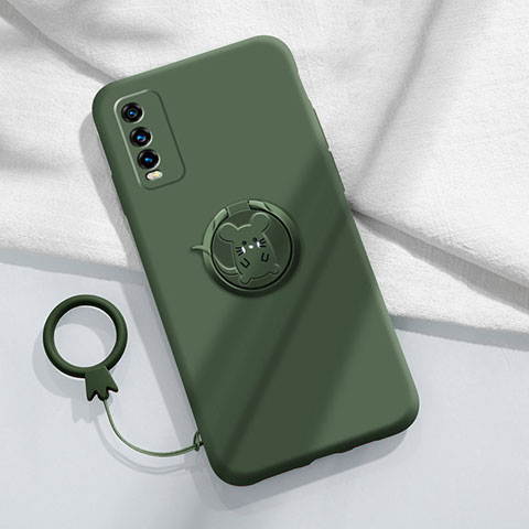 Funda Silicona Carcasa Ultrafina Goma con Magnetico Anillo de dedo Soporte YK1 para Vivo Y12s Verde Noche