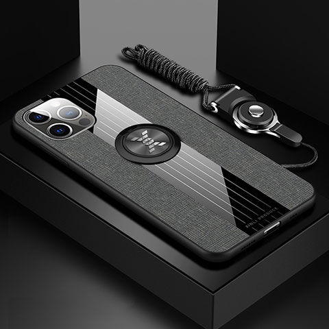 Funda Silicona Carcasa Ultrafina Goma con Magnetico Anillo de dedo Soporte Z01 para Apple iPhone 13 Pro Gris
