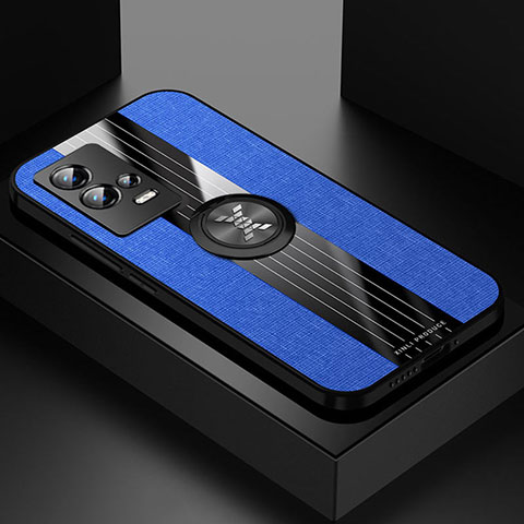 Funda Silicona Carcasa Ultrafina Goma con Magnetico Anillo de dedo Soporte Z01 para Vivo iQOO 8 5G Azul