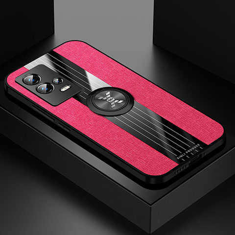Funda Silicona Carcasa Ultrafina Goma con Magnetico Anillo de dedo Soporte Z01 para Vivo iQOO 8 Pro 5G Rojo