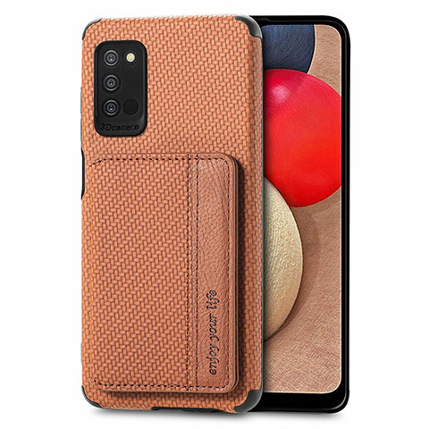 Funda Silicona Carcasa Ultrafina Goma con Magnetico S01D para Samsung Galaxy M02s Marron