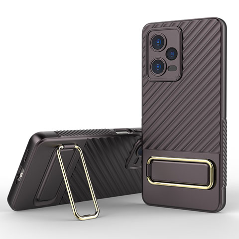 Funda Silicona Carcasa Ultrafina Goma con Soporte KC1 para Xiaomi Redmi Note 12 Pro 5G Marron