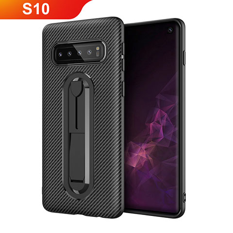 Funda Silicona Carcasa Ultrafina Goma con Soporte para Samsung Galaxy S10 Negro