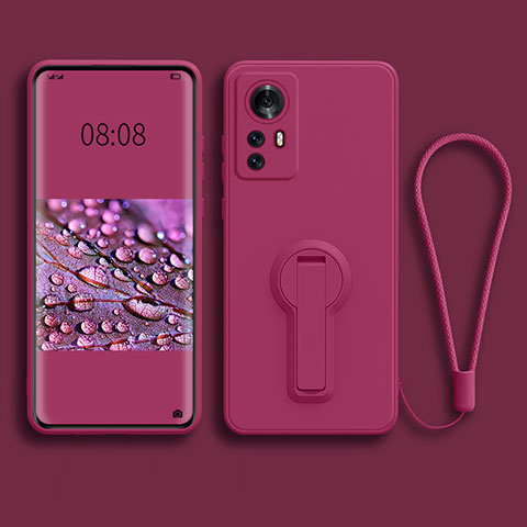 Funda Silicona Carcasa Ultrafina Goma con Soporte para Xiaomi Mi 12 5G Rosa Roja