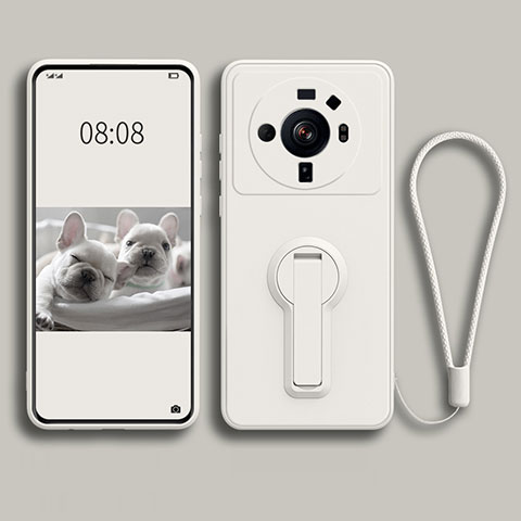 Funda Silicona Carcasa Ultrafina Goma con Soporte para Xiaomi Mi 12 Ultra 5G Blanco