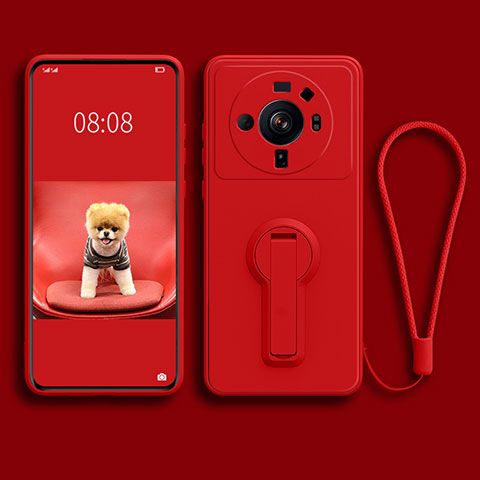 Funda Silicona Carcasa Ultrafina Goma con Soporte para Xiaomi Mi 12 Ultra 5G Rojo